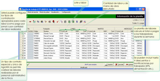 planilla de labores