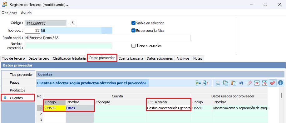 ContaPyme® — Paso 3: proveedor y cuentas contables registrados automáticamente