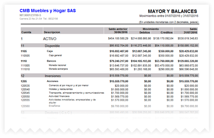 Mayor y balance generado en el programa contable ContaPyme