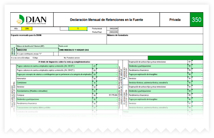 Declaración mensual de retenciones en la fuente generado en el programa contable ContaPyme