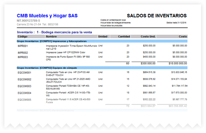 Saldos de inventario en el programa contable ContaPyme