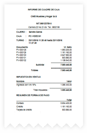 Informe de cuadre de caja tirilla en el programa contable ContaPyme