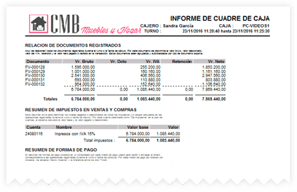 Informe de cuadre de caja en el programa contable ContaPyme