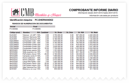 Informe reporte diario de ventas en el programa contable ContaPyme